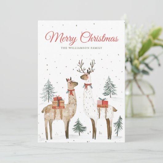 Cartes Pour Fêtes Annuelles Llama Love Christmas Holiday Card (Debout devant)