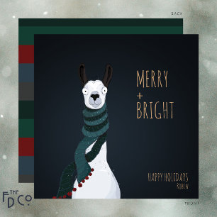 Cartes Pour Fêtes Annuelles Llama « Merry + Bright » Fou Fou Mignon