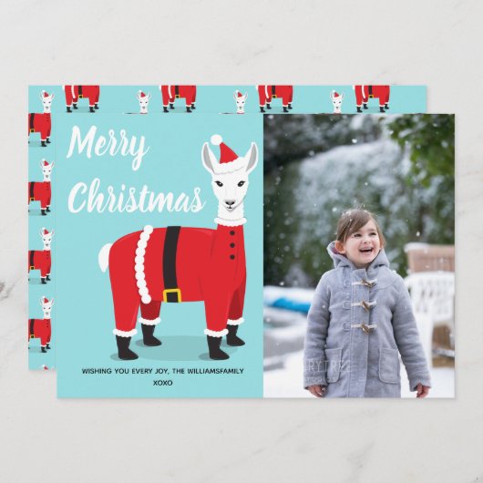 Cartes Pour Fêtes Annuelles Llama Père Noël Fun Photo Noël (Devant / Derrière)
