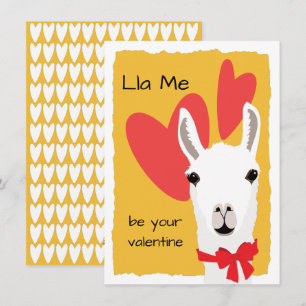 Cartes Pour Fêtes Annuelles Llama Red Hearts Mustard-Lla Moi sois ta valentine