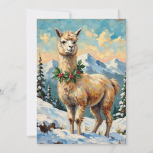Cartes Pour Fêtes Annuelles Llama vintage dans un pré de Noël enneigé