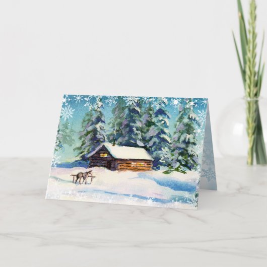 Cartes Pour Fêtes Annuelles LOG CABINE & SNOWFLAKES par SHARON SHARPE (Devant)