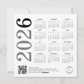 Cartes Pour Fêtes Annuelles Logo 2026 Calendrier QR Code Société Nouvel An (Dos)