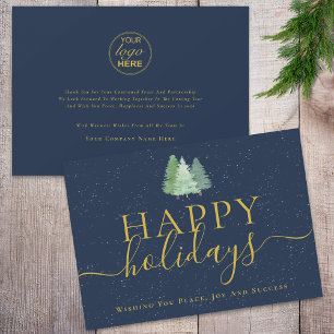 Cartes Pour Fêtes Annuelles Logo Arbres Festifs Modernes Marine Blue Gold Busi