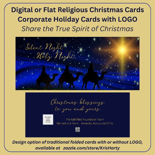 Cartes Pour Fêtes Annuelles Logo d'affaires Noël Religieux Long Horizontal