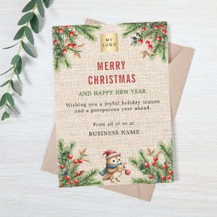Cartes Pour Fêtes Annuelles Logo de l'entreprise burlap beige pin mignon hibou