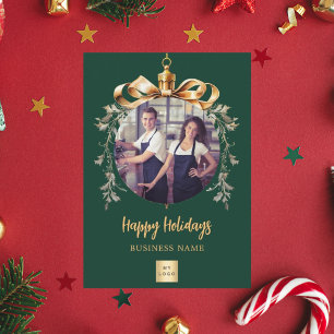 Cartes Pour Fêtes Annuelles logo de l'entreprise de photo en or vert de Noël