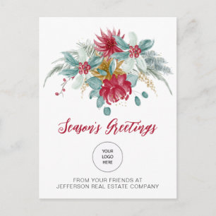 Cartes Pour Fêtes Annuelles Logo de l'entreprise Red Poinsettias Holly Company