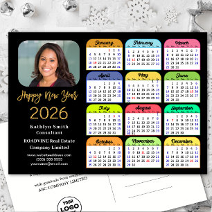 Cartes Pour Fêtes Annuelles Logo d'entreprise 2025 Calendrier moderne noir col