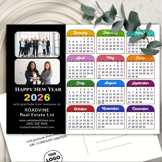 Cartes Pour Fêtes Annuelles Logo d'entreprise 2026 Calendrier moderne noir col