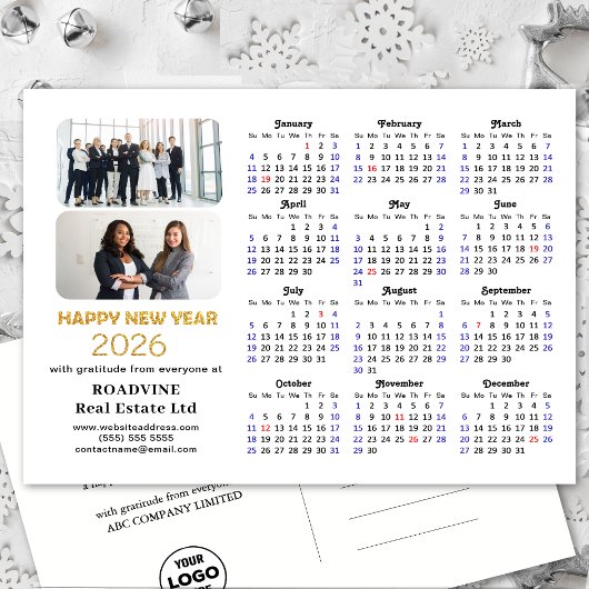 Cartes Pour Fêtes Annuelles Logo d'entreprise 2026 Calendrier Parties scintill