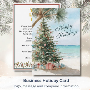 Cartes Pour Fêtes Annuelles Logo d'entreprise de Noël de plage à l'aquarelle