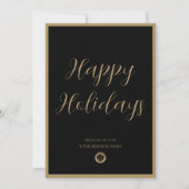 Cartes Pour Fêtes Annuelles Logo d'entreprise Joyeuses Fêtes Élégant Noir Or (Devant)