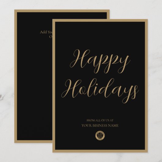 Cartes Pour Fêtes Annuelles Logo d'entreprise Joyeuses Fêtes Élégant Noir Or (Devant / Derrière)