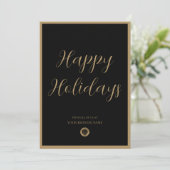 Cartes Pour Fêtes Annuelles Logo d'entreprise Joyeuses Fêtes Élégant Noir Or (Debout devant)