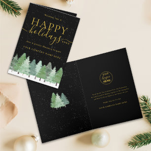 Cartes Pour Fêtes Annuelles Logo d'entreprise Noël Aquarelle Bois enneigé