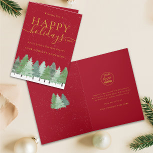 Cartes Pour Fêtes Annuelles Logo d'entreprise Noël Bois Neige Rouge Or