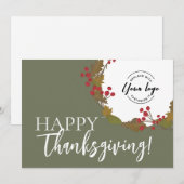 Cartes Pour Fêtes Annuelles Logo d'entreprise sur mesure bon thanksgiving Sage (Devant / Derrière)
