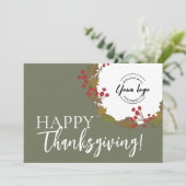 Cartes Pour Fêtes Annuelles Logo d'entreprise sur mesure bon thanksgiving Sage (Debout devant)
