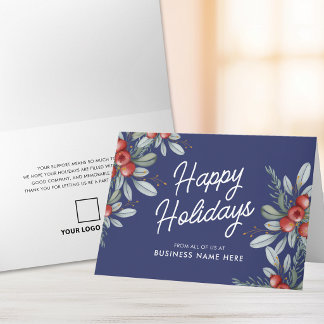 Cartes Pour Fêtes Annuelles Logo d'entreprise Verdure hivernale Plié Bleu