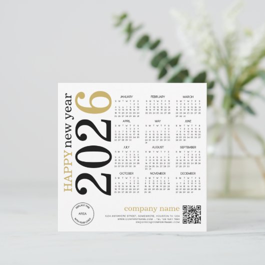 Cartes Pour Fêtes Annuelles Logo du calendrier 2026 Code QR Bonne année (Debout devant)