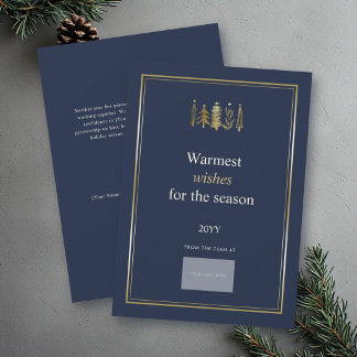 Cartes Pour Fêtes Annuelles Logo minimaliste d'entreprise Navy Gold Trees