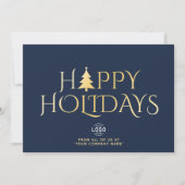 Cartes Pour Fêtes Annuelles Logo personnalisé Élégant Simple Bleu Or Noël (Devant)