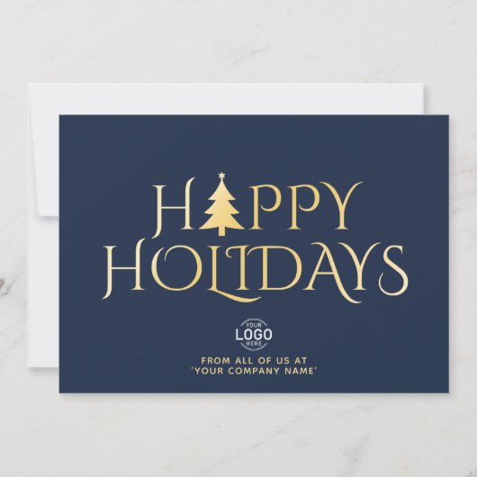 Cartes Pour Fêtes Annuelles Logo personnalisé Élégant Simple Bleu Or Noël (Devant)