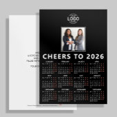Cartes Pour Fêtes Annuelles Logo Photo Black Sleek Calendar 2026 Business