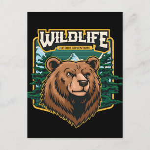Cartes Pour Fêtes Annuelles Logo Vintage Extérieur avec un Ours Grizzly Féroce