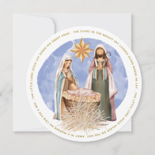 Cartes Pour Fêtes Annuelles Loin Dans Un Manger Paroles Nativité White Circula