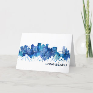 Cartes Pour Fêtes Annuelles Long Beach California Skyline Blue