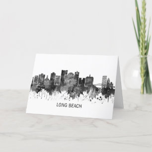 Cartes Pour Fêtes Annuelles Long Beach California Skyline BW