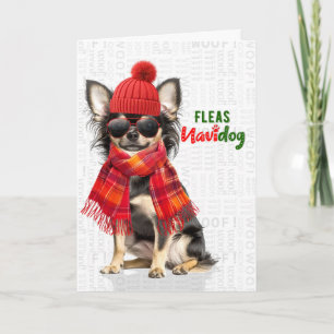 Cartes Pour Fêtes Annuelles Longhair Chihuahua Drôle de Navidog puces