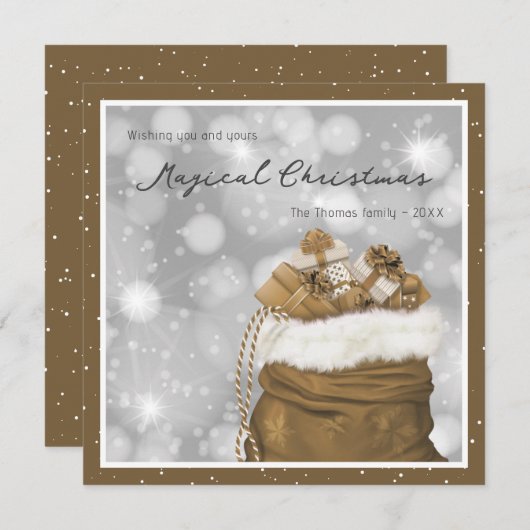 Cartes Pour Fêtes Annuelles L'or moderne présente un Noël magique (Devant / Derrière)