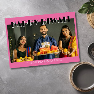 Cartes Pour Fêtes Annuelles Lotus Rose Traditionnel Photo Joyeux Diwali