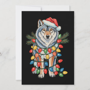 Cartes Pour Fêtes Annuelles Loup de Noël Chapeau de Père Noël Lumières de Noël