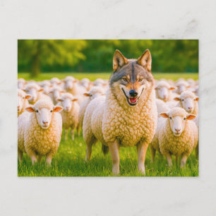 Cartes Pour Fêtes Annuelles Loup déguisé parmi les moutons dans les prés
