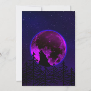 CARTES POUR FÊTES ANNUELLES LOUP HURLANT LUNE MAGENTA