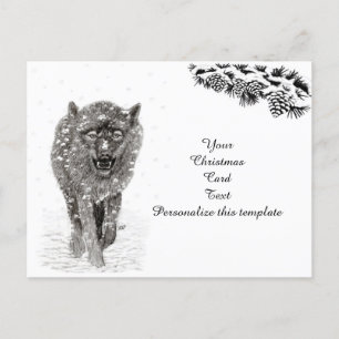 Cartes Pour Fêtes Annuelles Loup noir en colère dans la neige, hiver sauvage