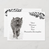 Cartes Pour Fêtes Annuelles Loup noir en colère dans la neige, hiver sauvage (Devant / Derrière)