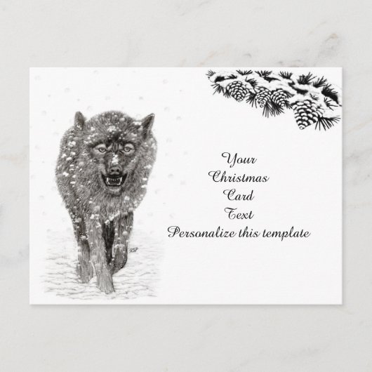 Cartes Pour Fêtes Annuelles Loup noir en colère dans la neige, hiver sauvage (Devant)