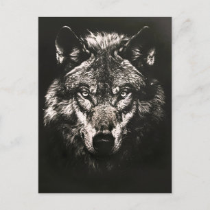 Cartes Pour Fêtes Annuelles Loup sauvage monochrome majestueux