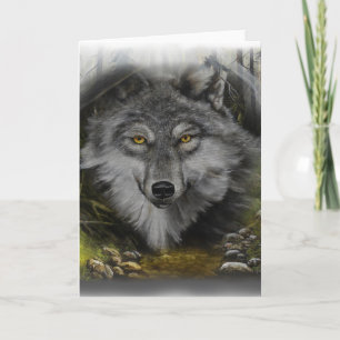 Cartes Pour Fêtes Annuelles Loup se mélangeant dans la peinture de rivière