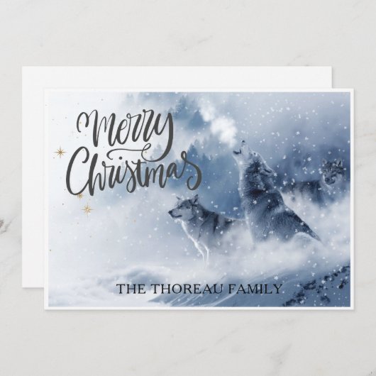 Cartes Pour Fêtes Annuelles Loups en hiver Noël de neige (Devant / Derrière)