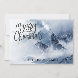 Cartes Pour Fêtes Annuelles Loups en neige d'hiver Noël