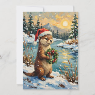 Cartes Pour Fêtes Annuelles Loutre vintage avec couronne de Noël par Frozen
