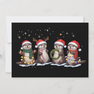 Cartes Pour Fêtes Annuelles Loutres de Noël mignonnes avec chapeaux de Père No