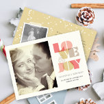 Cartes Pour Fêtes Annuelles Love And Jove Clear Geo Typography Mariage photo<br><div class="desc">L'arrière comprend un motif de snowdots complet, une photo instantanée et un message de vacances personnalisable. L'arrière - plan de base peut être changé en n'importe quelle couleur de votre choix. Tout / La plupart du texte est modifiable. Illustration de fat*fa*tin. Facile à personnaliser avec votre propre message texte, nom,...</div>