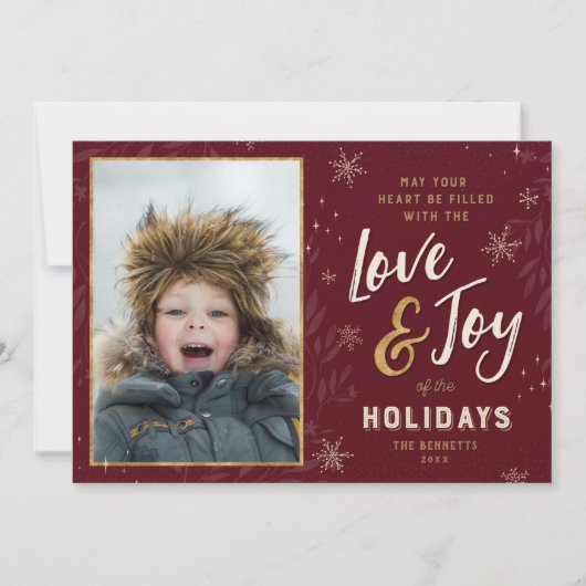 Cartes Pour Fêtes Annuelles Love and Joy Faux Foil Photo (Devant)
